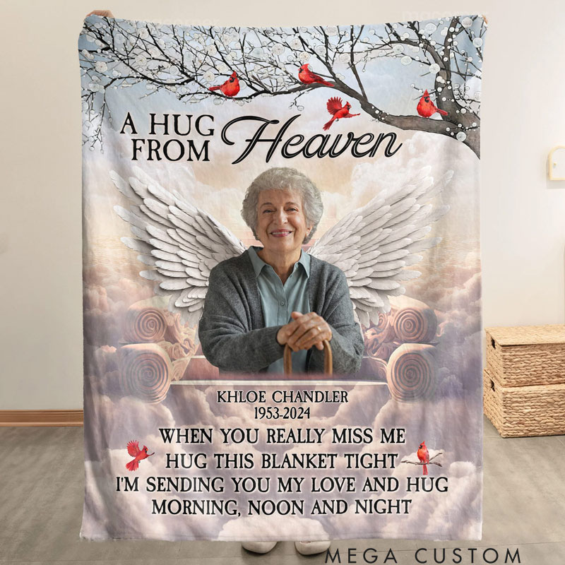 Personalized Memorial Blanket Custom Photo Remembrance Blanket A Hug From Heaven Angel Wings Christmas Gift in Loving Memory Blanket
