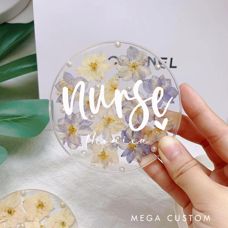 Personalized Nurse Flower Coaster Custom Nurse Resin Coaster Nurse Appreciation Coaster 