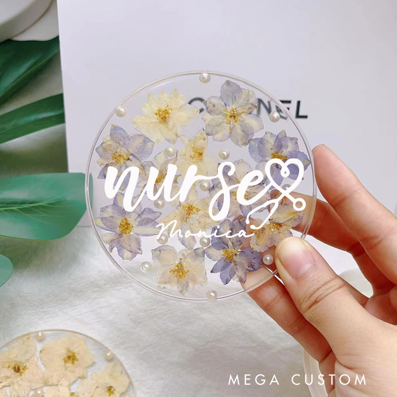 Personalized Nurse Flower Coaster Custom Nurse Resin Coaster Nurse Appreciation Coaster 