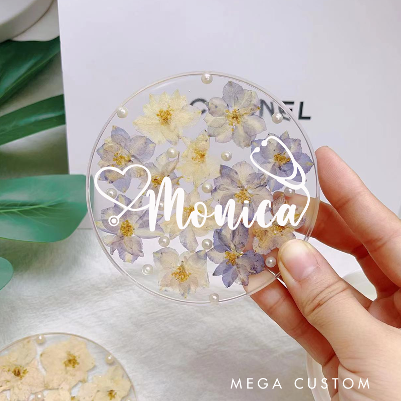 Personalized Nurse Flower Coaster Custom Nurse Resin Coaster Nurse Appreciation Coaster 