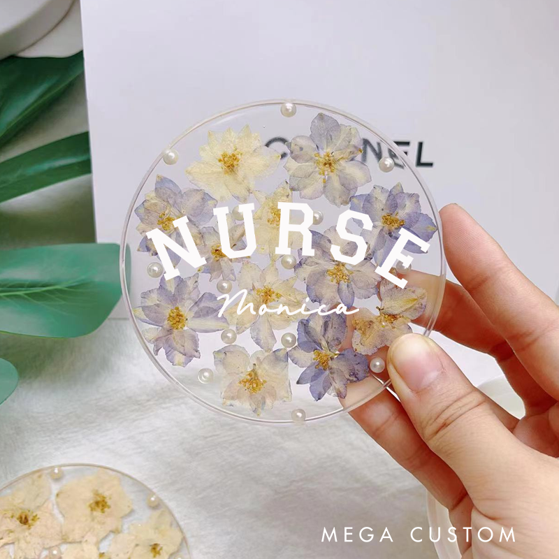 Personalized Nurse Flower Coaster Custom Nurse Resin Coaster Nurse Appreciation Coaster 