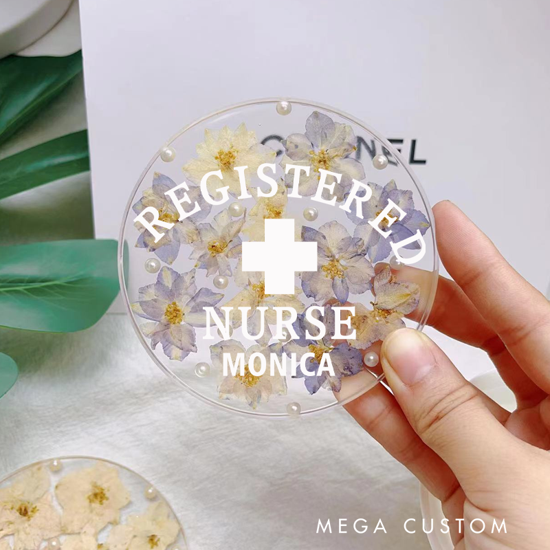 Personalized Nurse Flower Coaster Custom Nurse Resin Coaster Nurse Appreciation Coaster 