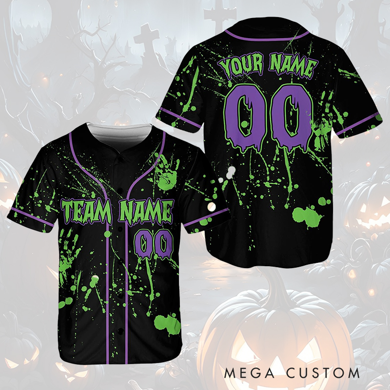 Personalized Halloween Baseball Jersey with Splatter Design and Custom Text  