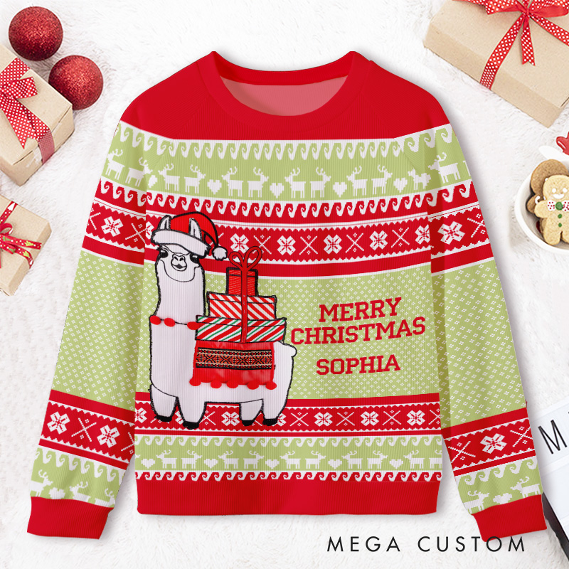 Personalized Llama Christmas Sweater Kids Ugly Christmas Sweater 