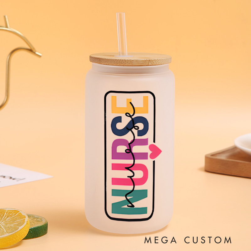 Personalized Frosted Glass Cup Custom Colorful Nurse Design Frosted Can Glass Nurse Appreciation Gift