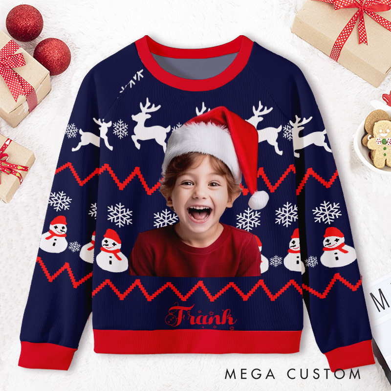Personalized Reindeer Photo Sweater Kids Ugly Christmas Sweater 