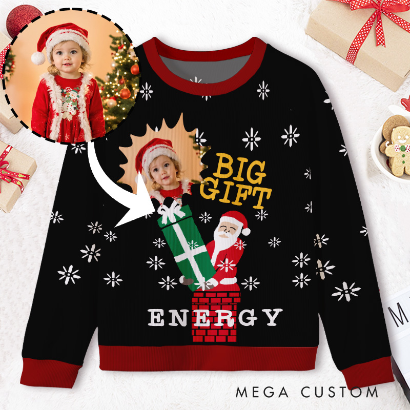 Personalized Big Gift Energy Sweater Kids Ugly Christmas Sweater