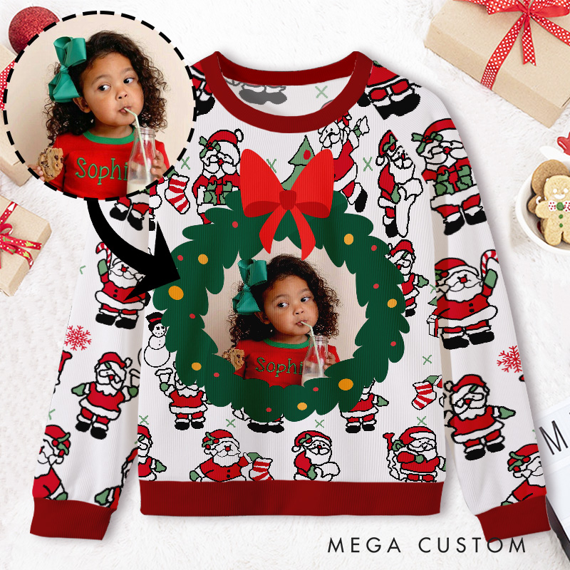 Personalized Christmas Wreath Sweater Kids Ugly Christmas Sweater 