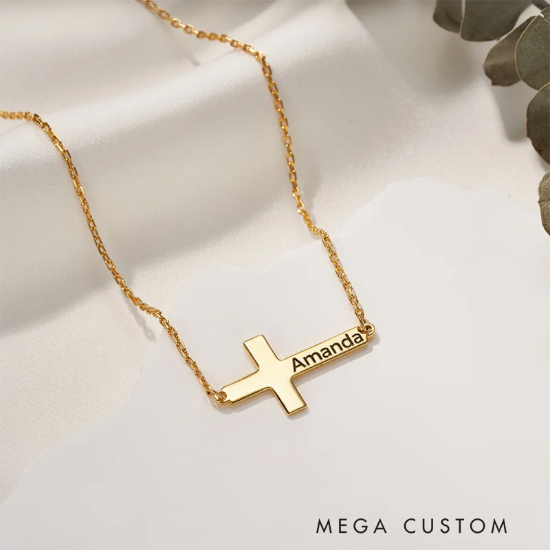 Personalized Cross Necklace with Name Dainty Jewelry Birthday Anniversary Baptism 1st Communion Gift for Christian Women