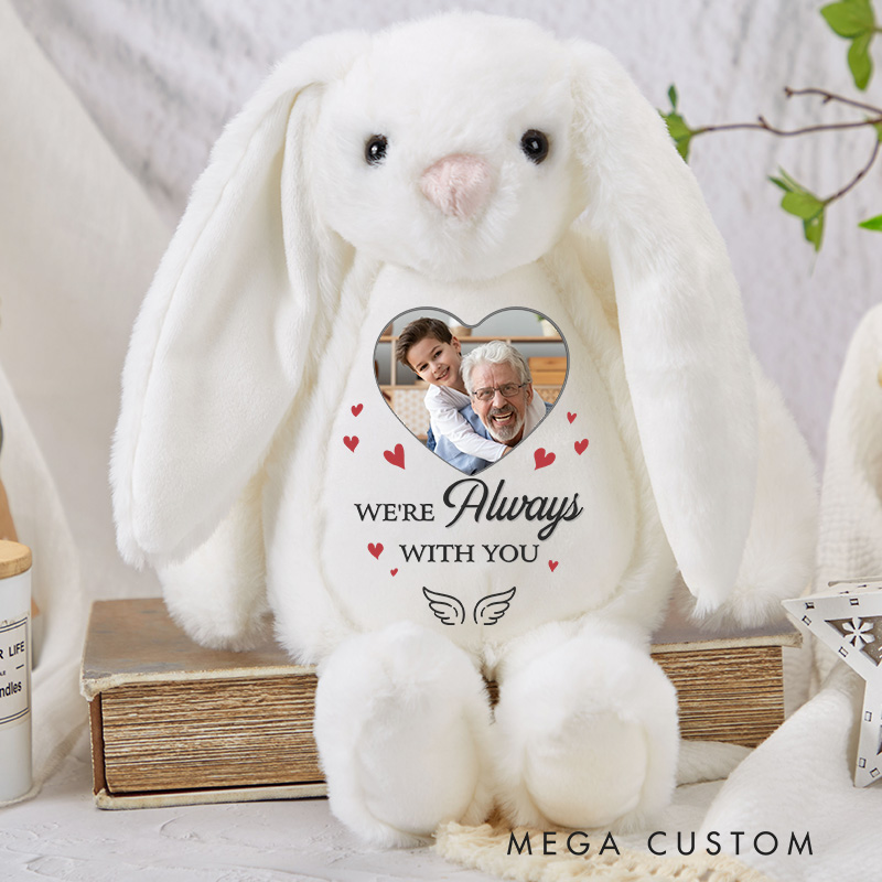 Personalized Memorial Bunny Plush With Custom Photo Remembrance Keepsake We're Always With You