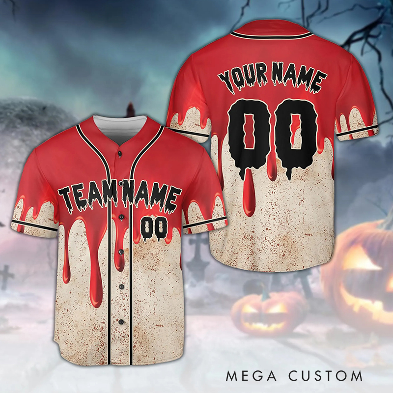Personalized Halloween Jersey with Dripping Blood and Custom Name