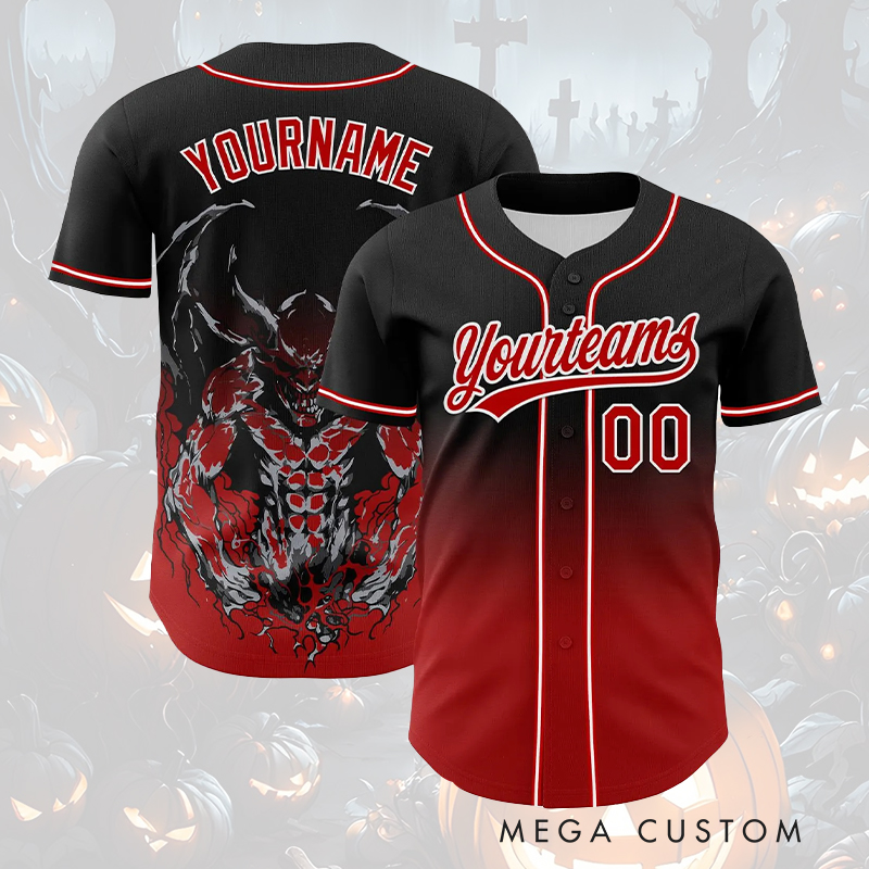 Personalized Halloween Baseball Jersey with Creepy Demon and Team Name  