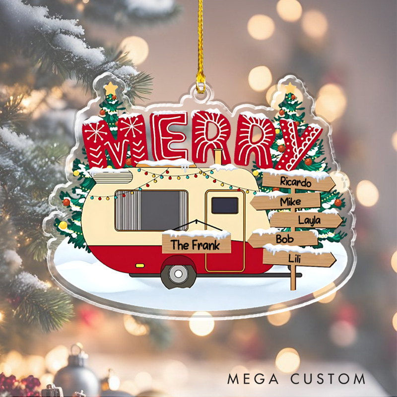 Personalized Camping Christmas Ornament Happy Camper Christmas Decor Family Christmas Gift for Outdoor Hiking Lovers