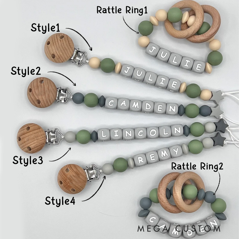 Personalized Baby Name Bead Soother Holders Pacifiers and Clips