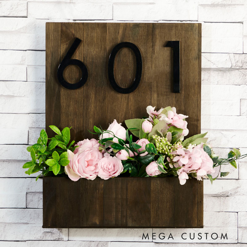 Personified Front Wooden Door Numbering Flower Holder Wall Ornament Home Gift Door Name Holder Wooden Door Sign