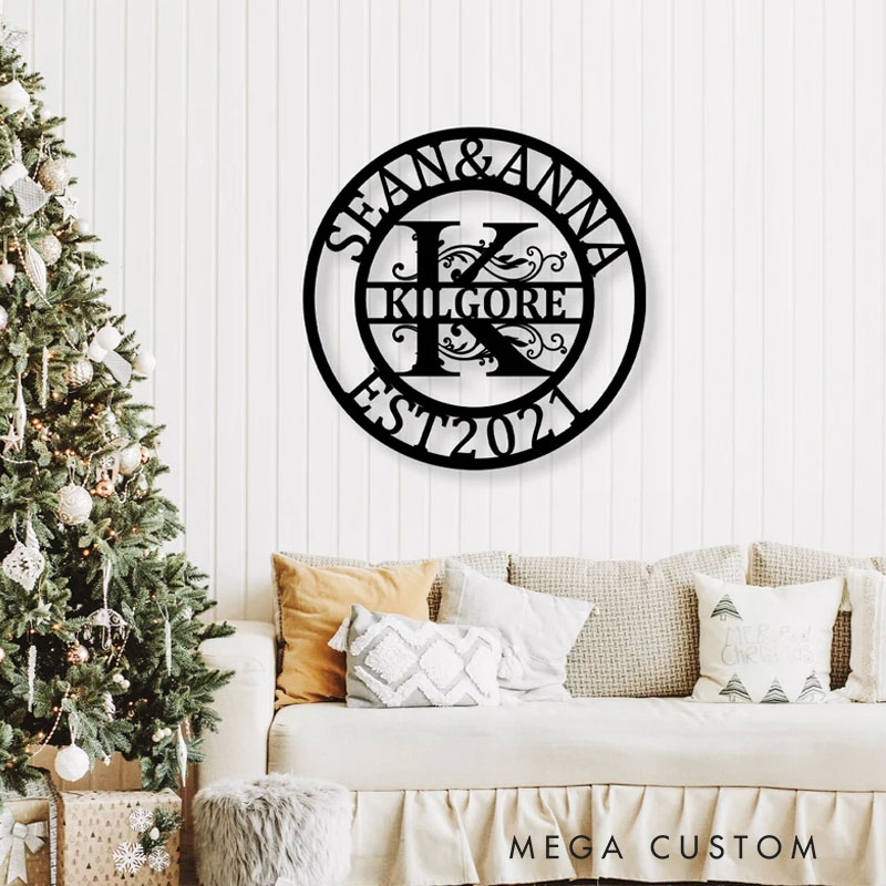 Personalized Metal Family Name Sign Metal Monogram Initial Split Letter Wall Art Custom Last Name Sign Metal Wall Decor Housewarming Gift