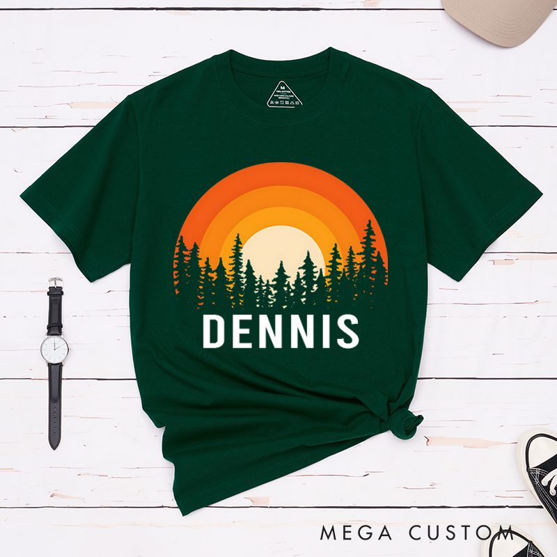 Personalized Sunset Over the Forest T-Shirt Adventure Is Calling Shirt Gift for Hiking Outdoors 