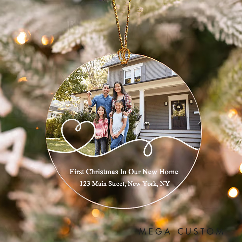 Personalized First Christmas Ornament with Photo Christmas Ornament Gift for Family New House Gift Keepsake Gift House Address Ornament Christmas Gift