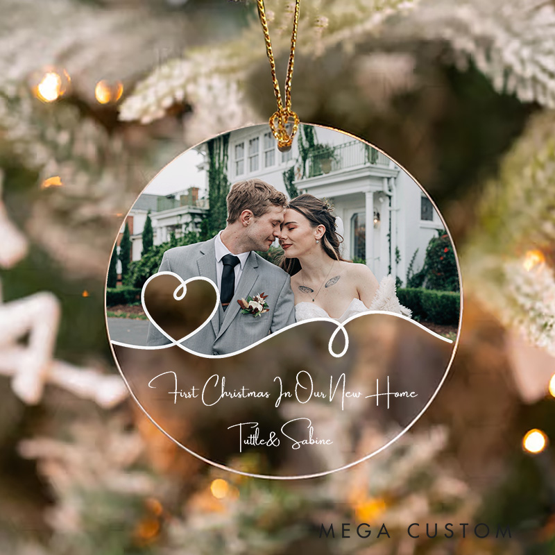 Personalized First Christmas Ornament with Photo Christmas Ornament Gift for Couple Newlywed Christmas Tree Hanging Decor Housewarming Gift