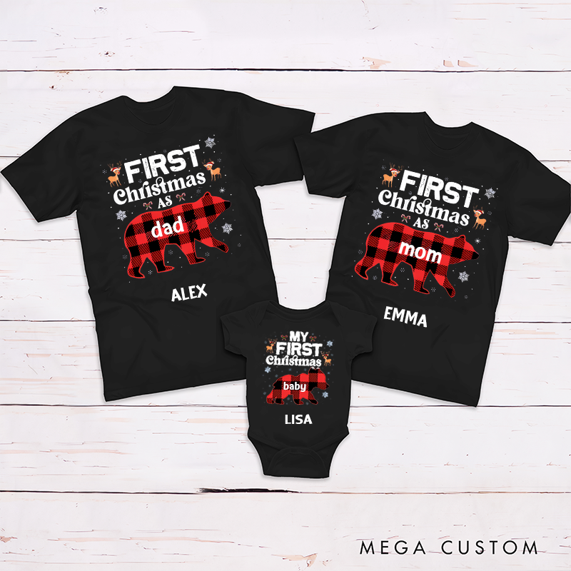 Personalized First Christmas as Dad Mom Baby Matching Outfits Gift for Family