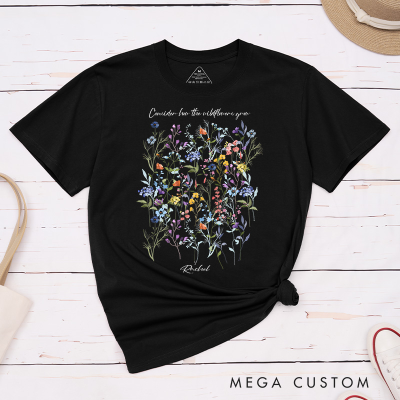 Personalized Botanical Floral Wildflowers Classic T-Shirt Cotton Boho Cottagecore Tee Religious Gift Birthday Gift for Christian Women