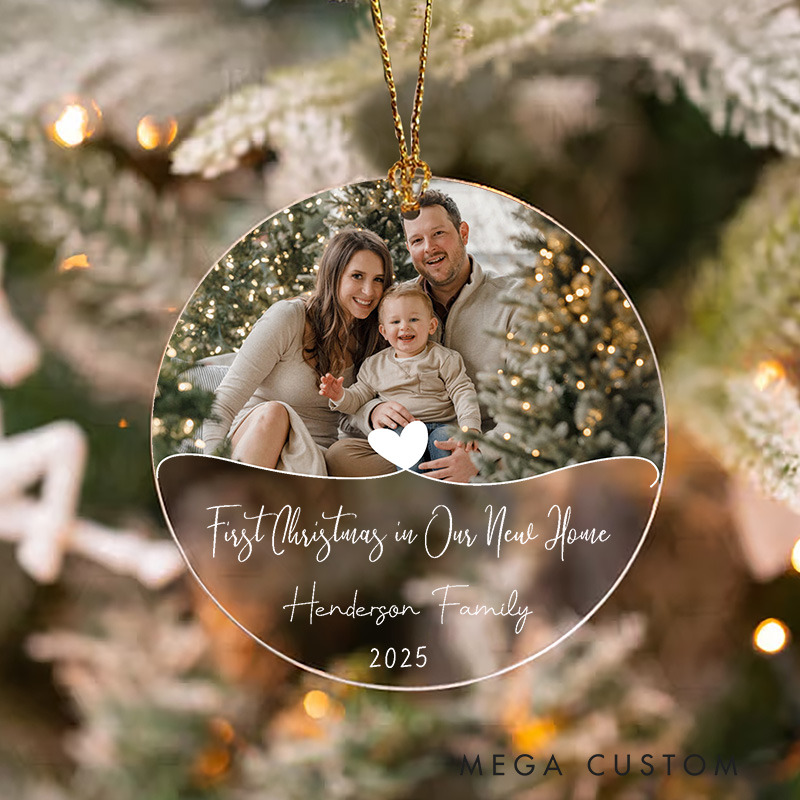 Personalized First Christmas Ornament with Photo Christmas Ornament Gift for Family Custom Housewarming Gift Family Name Keepsake Christmas Decoration