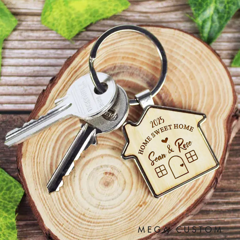 Personalized Home Sweet Home Wooden Keychain Custom Housewarming Gift New Home Keepsake Couple Name Key Ring New Beginning Accessory Decoration
