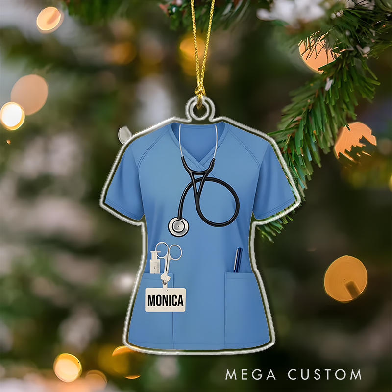 Personalized Nurse Scrubs Christmas Ornament Custom Name Acrylic Ornament Christmas Gift for Nurse