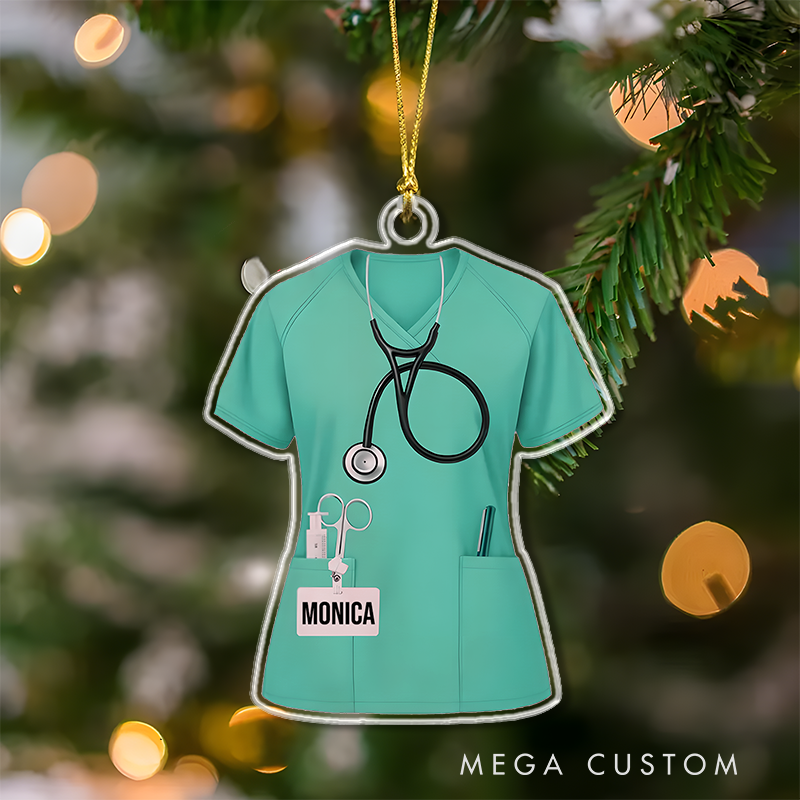 Personalized Nurse Scrubs Christmas Ornament Custom Name Acrylic Ornament Christmas Gift for Nurse
