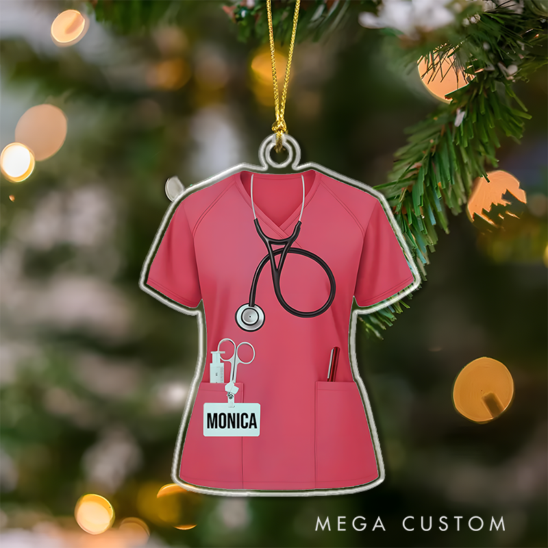Personalized Nurse Scrubs Christmas Ornament Custom Name Acrylic Ornament Christmas Gift for Nurse