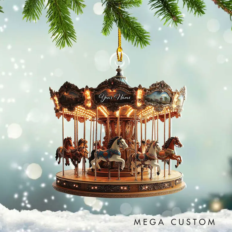 Personalized Christmas Carousel Acrylic Flat Ornament Carousel Horses Xmas Decor for Carousel Lover Carousel Hanging Ornament