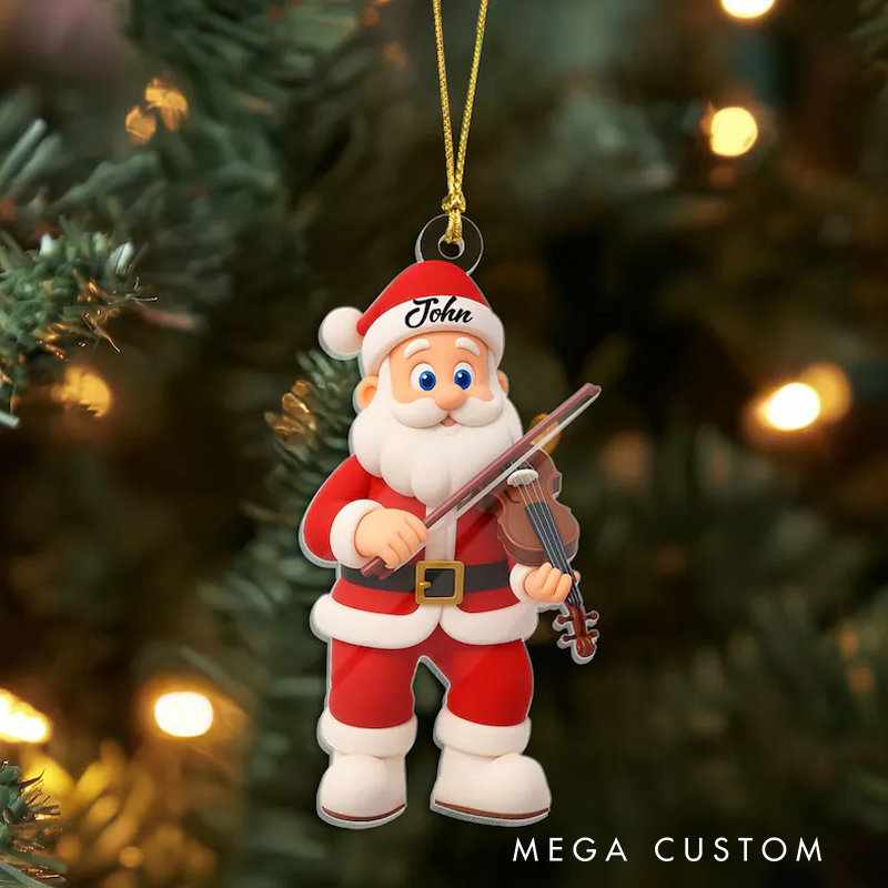 Personalized Santa Claus Violin Ornament Custom Christmas Tree Decoration for Music Lovers Funny Holiday Gift for Violin Player