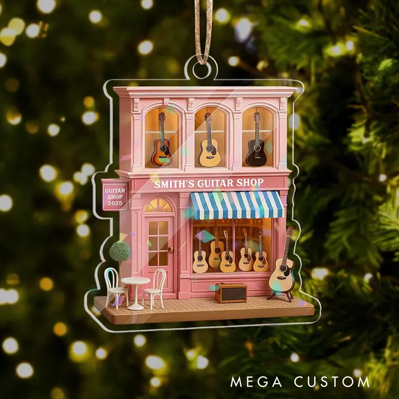Personalized Guitar Shop Ornament Custom Music Store Acrylic Ornament Musician Christmas Decoration Guitar Lover and Acoustic Gift