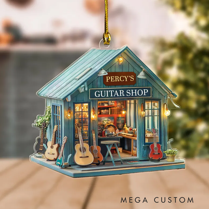 Personalized Guitar Shop Christmas Ornament Musical Instrument Gift for Guitar Lover