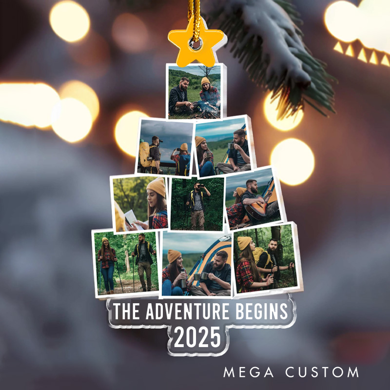 Personalized Photo Camping Christmas Tree Ornament Outdoor Hiking Lover Christmas Decor Gift for Travel Family Friends