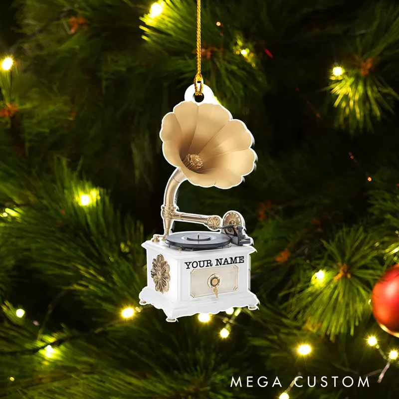 Personalized Gramophone Ornament Custom Vintage Music Christmas Gift Retro Record Player Decoration with Name