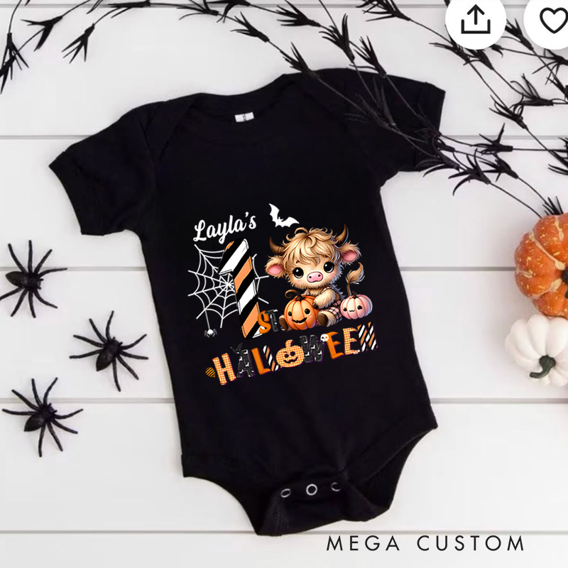 Personalized Spider Web and Pumpkin Design for Baby's First Halloween Celebration Baby Onesie Gift for Baby