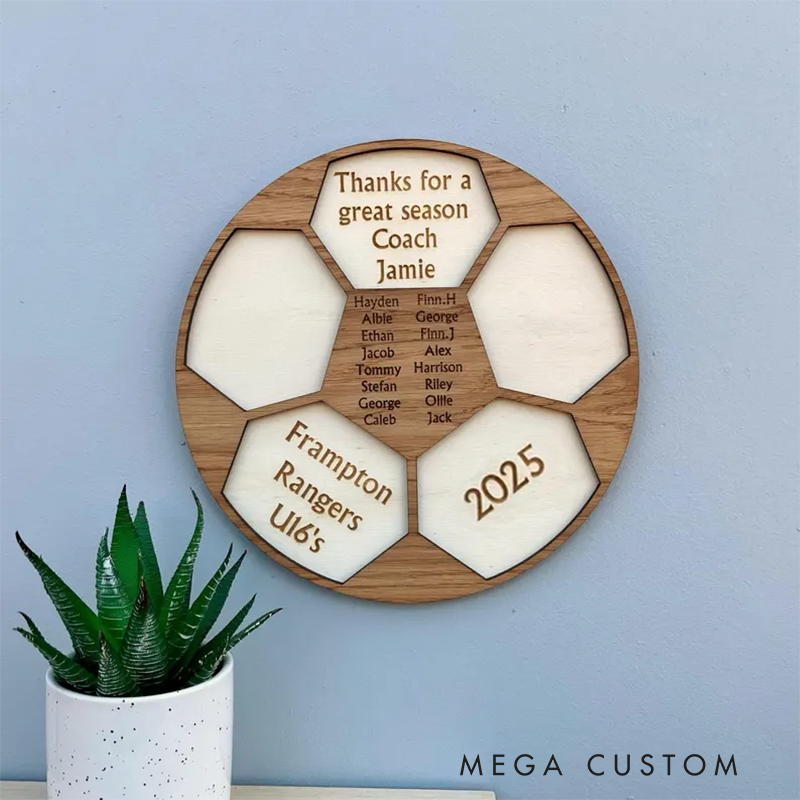 Personalized Soccer Coach Appreciation Plaque with Team Names, Year, and Custom Message