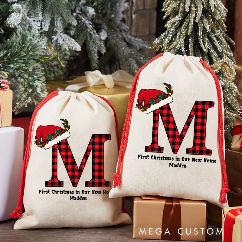 Personalized Christmas Party Gift Bag Custom Santa Sack Christmas Sack with Name and Initial Christmas Present Gift Bag for Him Her Kids