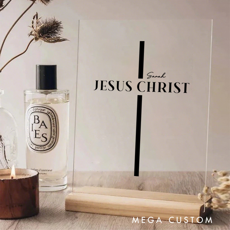 Personalized Jesus Christ Acrylic Sign with Name and Wooden Base Home Decor Birthday Gift for Christians