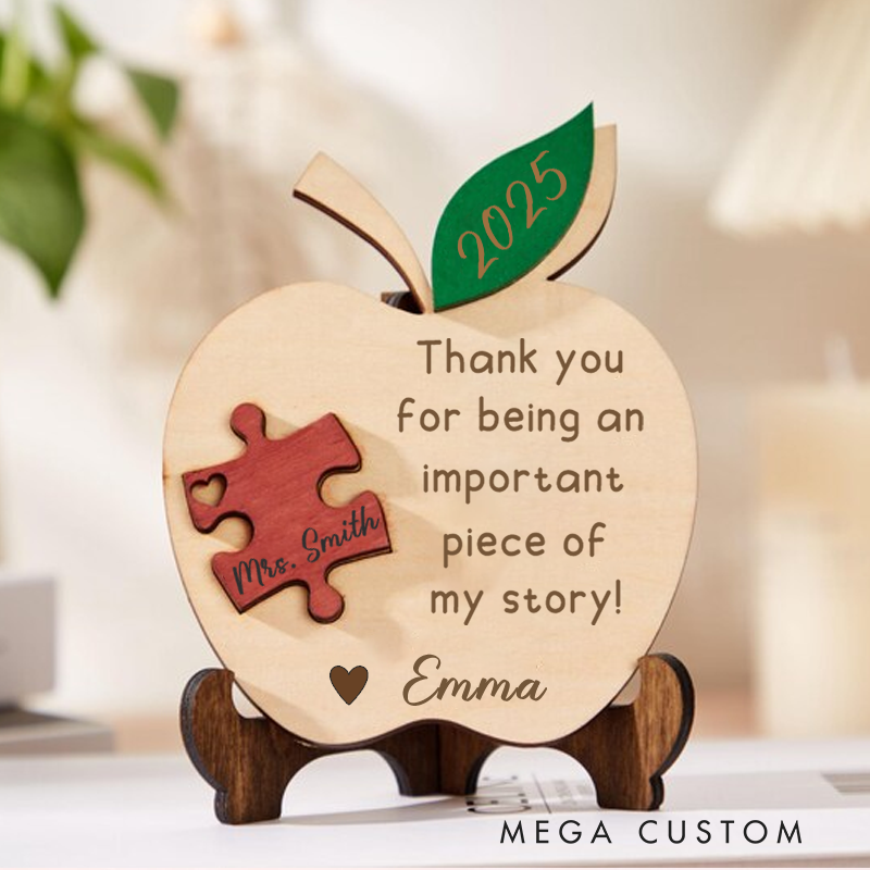 Personalized Teacher Apple Puzzle Desk Sign Thank You for Being an Important Piece of My Story Design Appreciation Gift for Teachers 