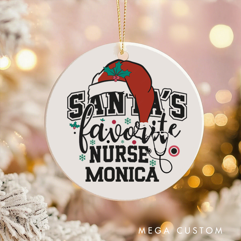 Personalized Nurse Christmas Ornament Santa's Favorite Nurse Design Christmas Ornament New Nurse Gift Funny Nursing Gifts