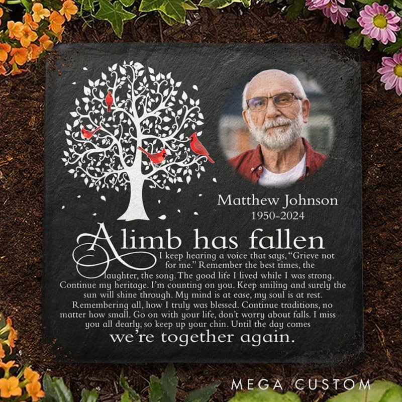 Personalized Memorial Garden Stone with Photo A Limb has Fallen Memorial Grave Marker Sympathy Gift for Loss of Loved One