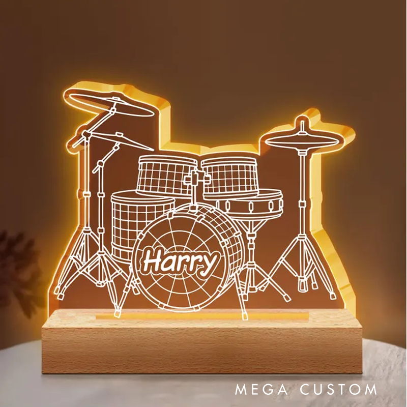 Personalized Drum Night Light Custom Name Drum Lamp Gifts Drum Player Music Night Light