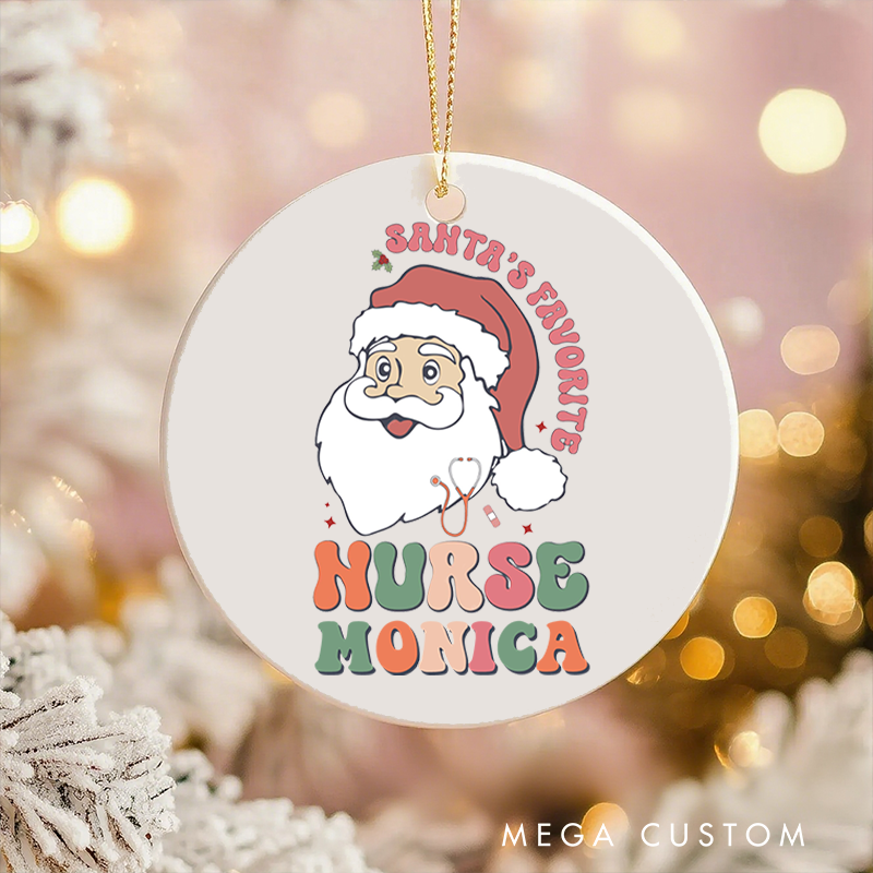 Personalized Nurse Christmas Ornament Santa's Favorite Nurse Design Christmas Ornament New Nurse Gift Funny Nursing Gifts