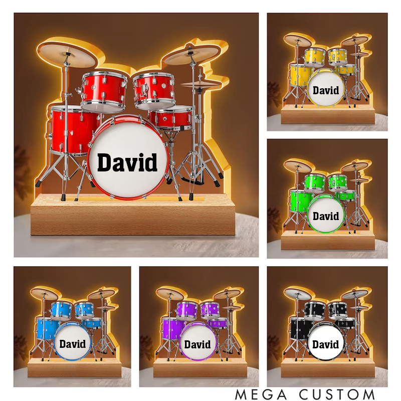 Personalized Drum Night Light Custom Name Drum Lamp Gifts Drum Player Music Night Light