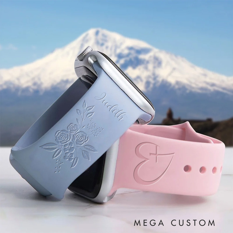 Personalized Heart Cross Rose Faith Silicone Watch Band with Name for Apple Watch Religious Christian Gift for Her