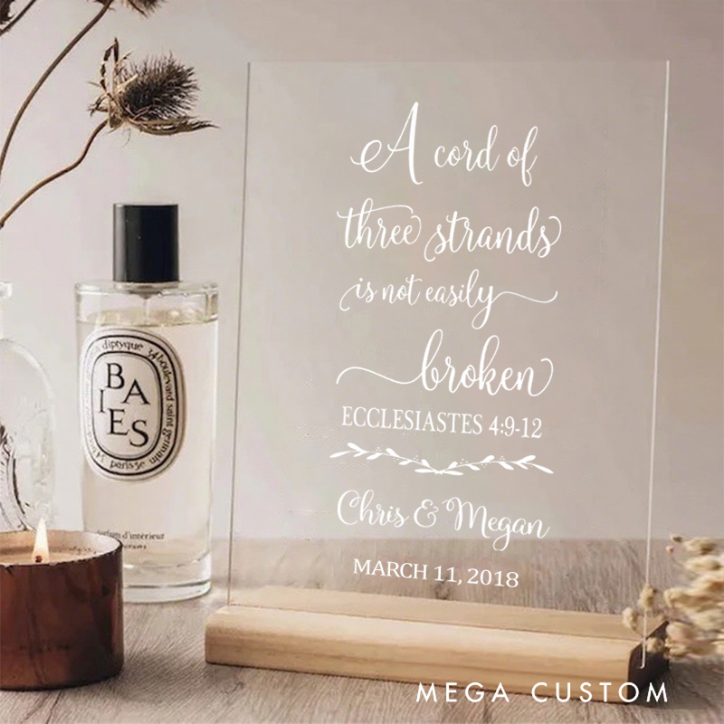 Personalized Ecclesiastes 4:9-12 Acrylic Sign with Name and Date Bible Verse Sign Wedding Gift for Christians