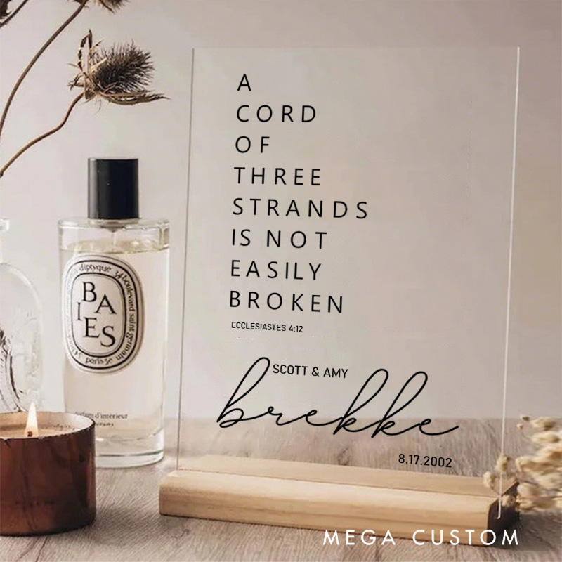 Personalized Bible Verse Ecclesiastes 4:9-12 Acrylic Sign with Custom Name and Date Acrylic Plaque Wedding Gift for Christians