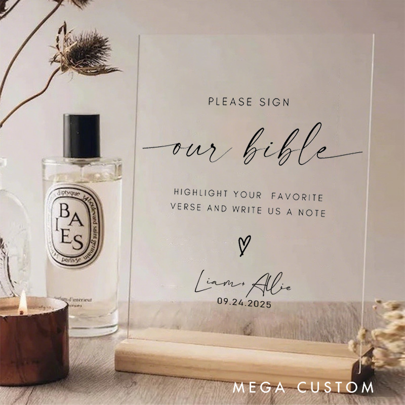 Personalized Wedding Guest Book Bible Sign Acrylic Wedding Ornament with Name and Date Christian Wedding Gift Home Decor Gift